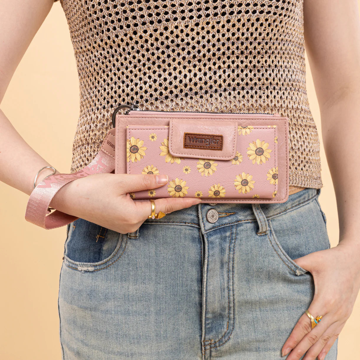 Wrangler Porte-cartes/bracelet à motif tournesol - Rose foncé