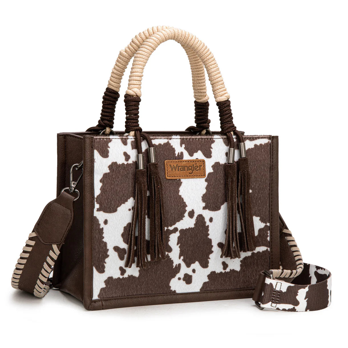 Sac cabas/bandoulière Wrangler à motif vache - Café