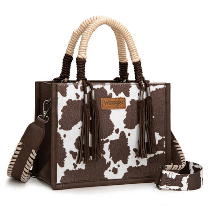 Sac cabas/bandoulière Wrangler à motif vache - Café