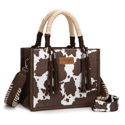 Sac cabas/bandoulière Wrangler à motif vache - Café