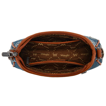 Sac à bandoulière en jean aztèque clouté avec mini-pochette - Jean
