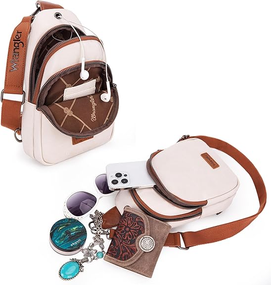 Wrangler Sac à bandoule/bandoulière/sac de poitrine Compartiment à double fermeture éclair - beige-brun