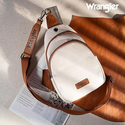 Wrangler Sac à bandoule/bandoulière/sac de poitrine Compartiment à double fermeture éclair - beige-brun