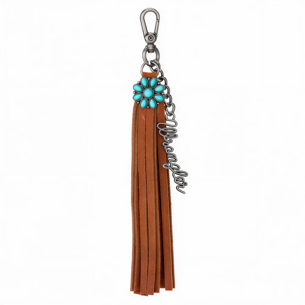 Porte-bonheur Wrangler en daim turquoise à franges - Marron
