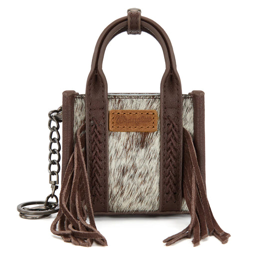 Sac fourre-tout/porte-clés WGH-1007CF Wrangler en cuir de vachette à franges - Café