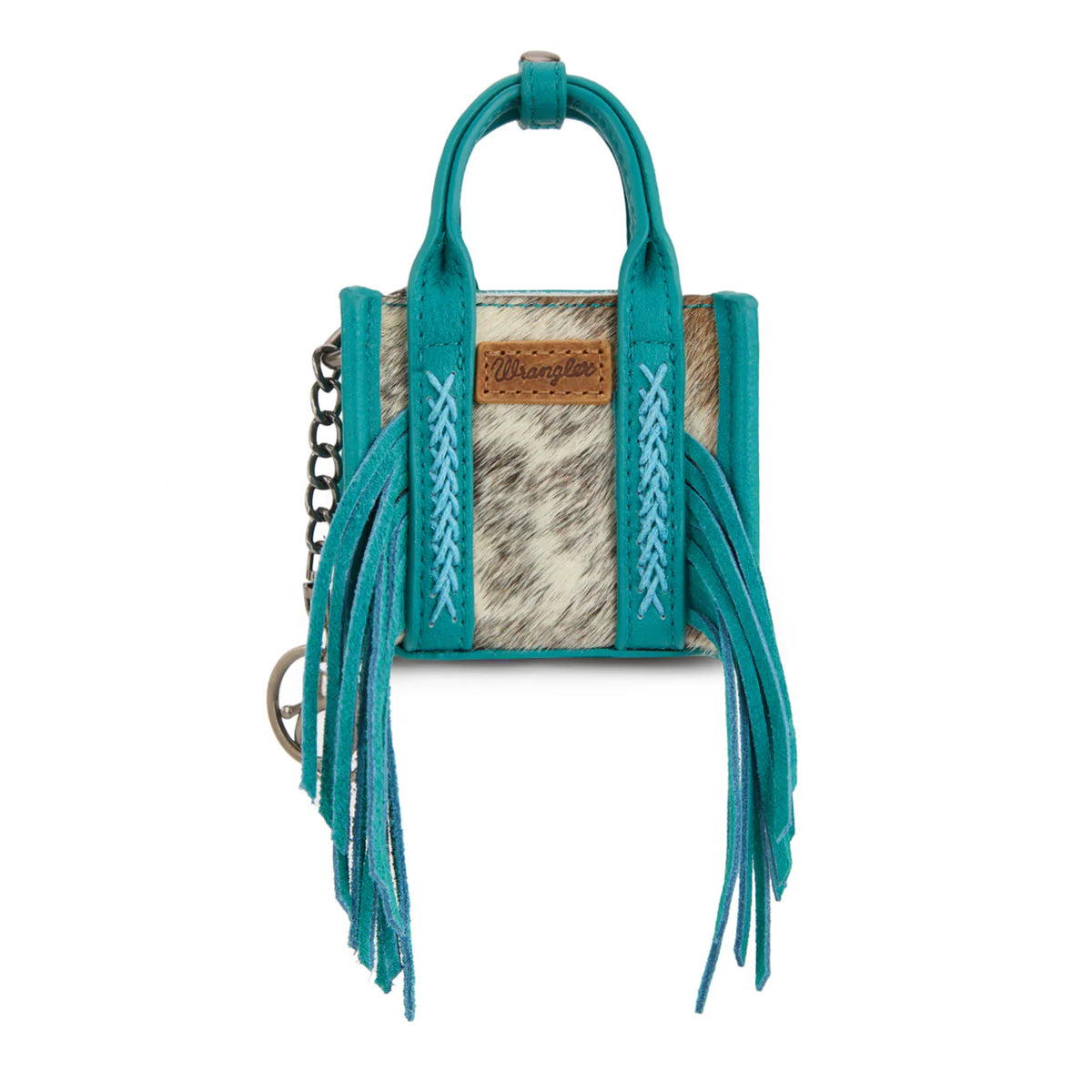 Sac fourre-tout/porte-clés Wrangler en cuir de vachette à franges miniatures - TURQUOISE