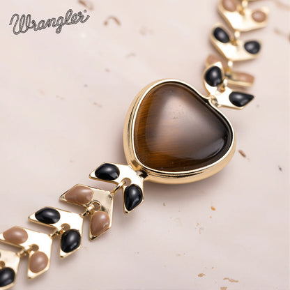 Bracelet Western Wrangler en or 14 carats avec pierre naturelle en cœur BRUN