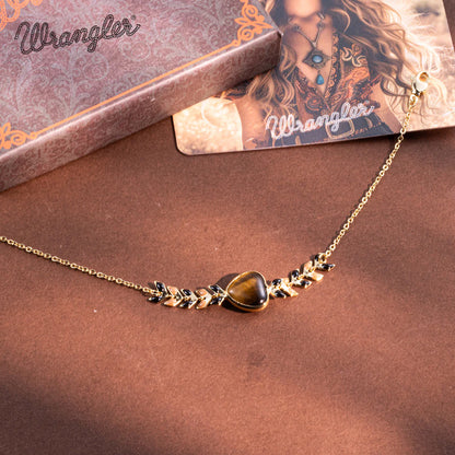 Bracelet Western Wrangler en or 14 carats avec pierre naturelle en cœur BRUN