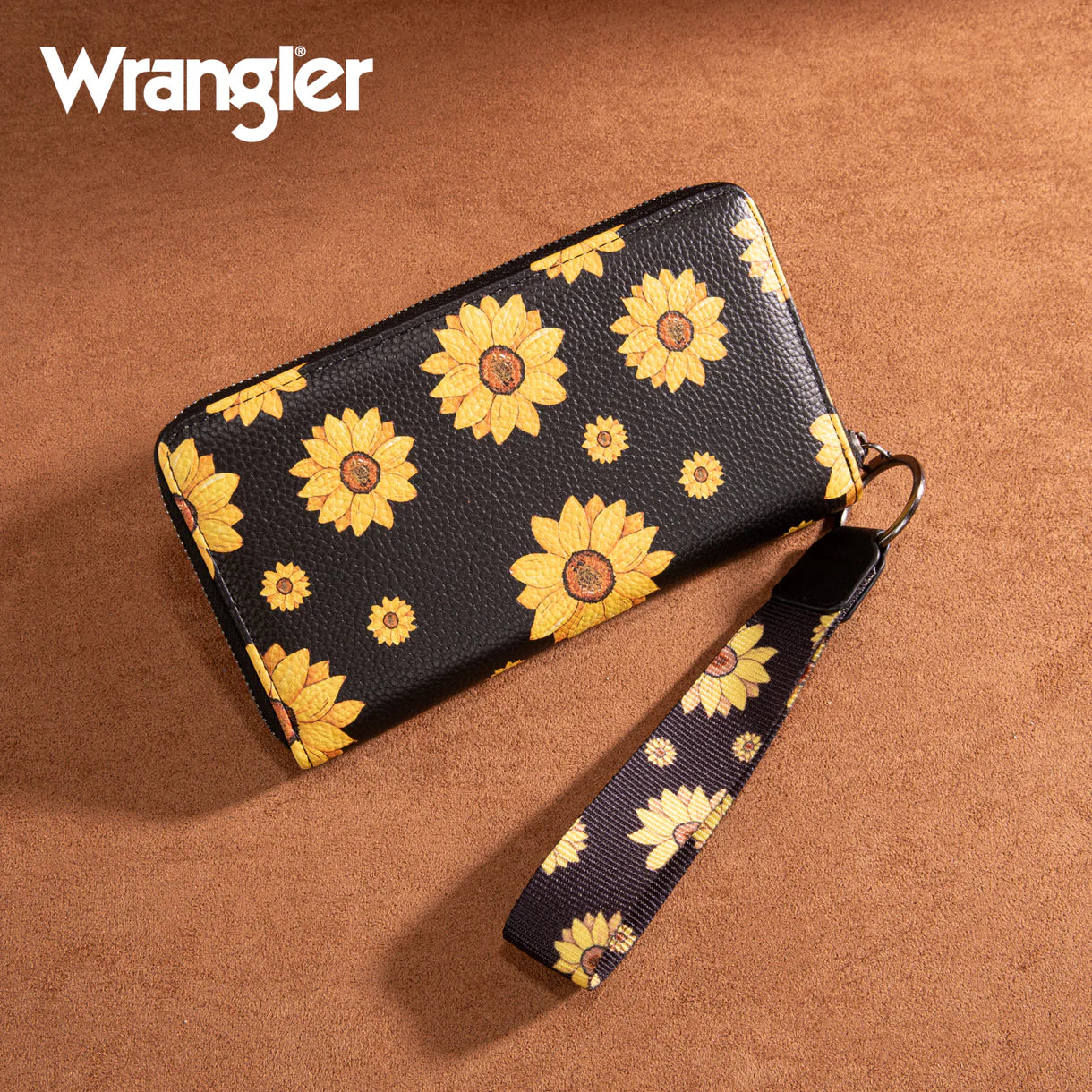 Portefeuille Wrangler en cuir PU à imprimé tournesol- Noir