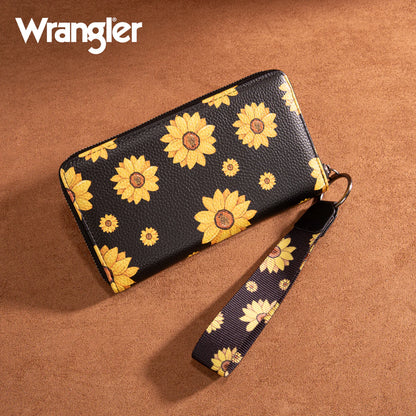 Portefeuille Wrangler en cuir PU à imprimé tournesol- Noir