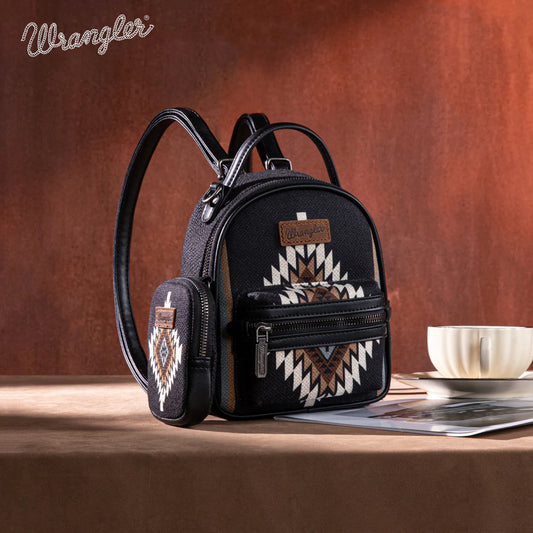 Mini sac à dos tricoté Wrangler Southwestern avec pochette à pièces - Noir