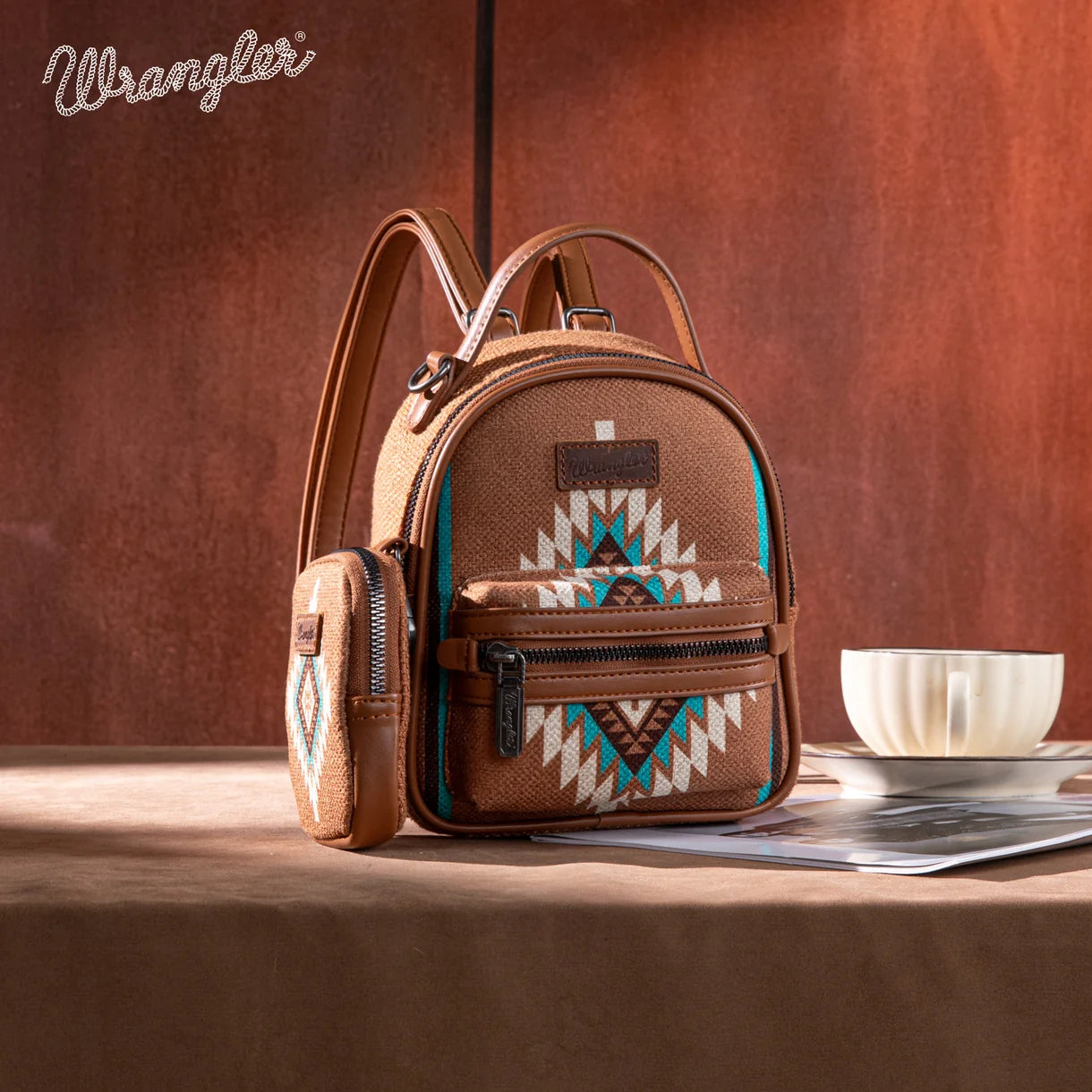 Wrangler Southwestern Mini Sac à dos tricoté avec pochette à pièces - Marron