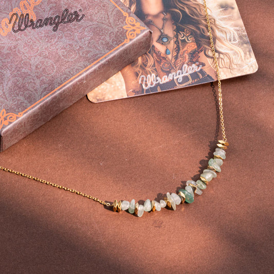 Wrangler collier collier de pierre naturelle en or 14K avec des pièces de collier perlées - Vert