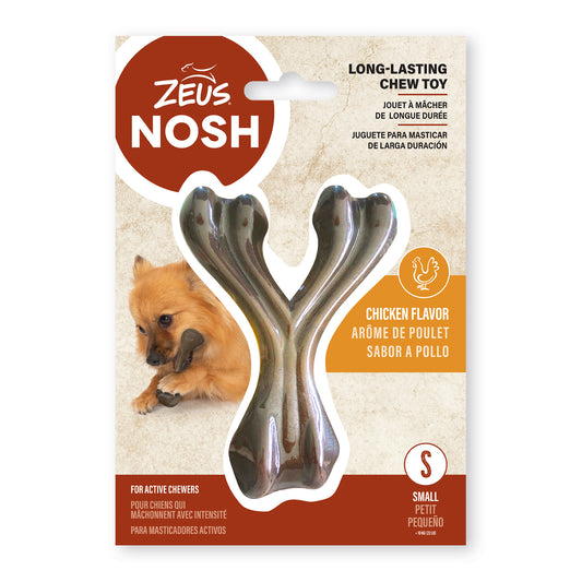 Jouet à mâchonner robuste NOSH Zeus en forme d’os du bonheur, arôme de poulet, petit, 11 cm (4,5 po)