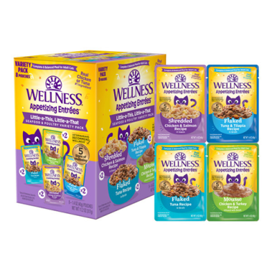 Wellness® Entrées Savoureuses™ – Assortiment fruits de mer & volaille – Nourriture humide pour chat – 8 x 40 g