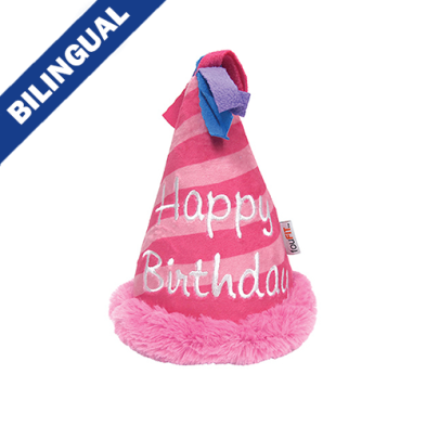Jouet en peluche froissable pour chien foufouBRANDS™ en forme de chapeau d'anniversaire – Rose