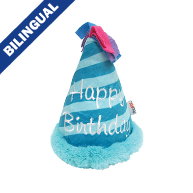 Jouet en peluche froissable pour chien foufouBRANDS™ en forme de chapeau d'anniversaire – Bleu