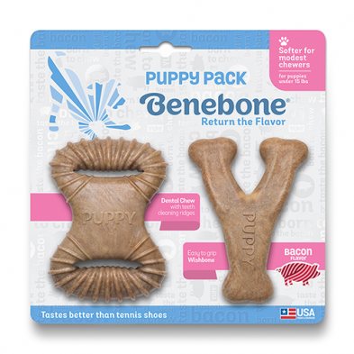 Benebone® Puppy Pack Dental Chew & Wishbone Saveur Bacon (Pack de 2) Jouet à Mâcher pour Chien