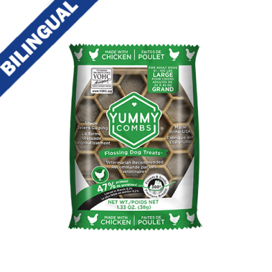 Yummy Combs® – Friandises dentaires pour chien au vrai poulet “Flossing Dog Treats™” – Taille Large (1 unité)