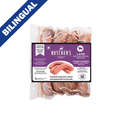 The Butcher's Pup™ – Saucisse d’agneau cuisson sous vide, repas surgelé pour chien, 1 lb