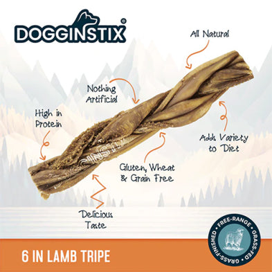 DOGGINSTIX – Friandises et gâteries naturelles pour chiens en tripes d'agneau tressées
