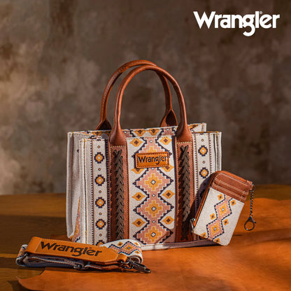 Ensemble sac cabas/bandoulière et porte-cartes Wrangler Aztec petit format- Café