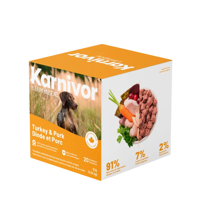 Aliment cru Karnivor pour chiens - Dinde et porc
