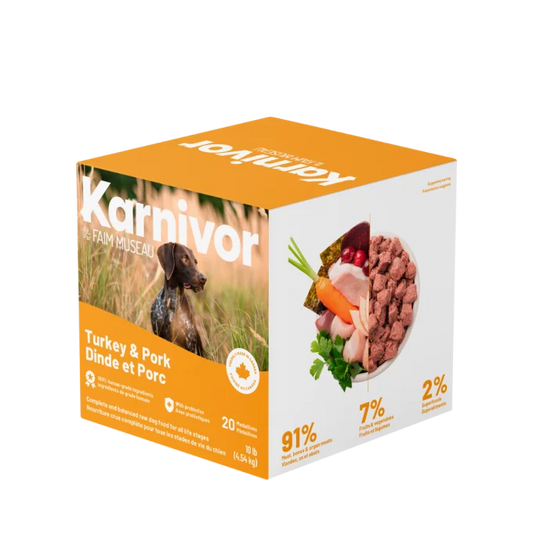 Aliment cru Karnivor pour chiens - Dinde et porc