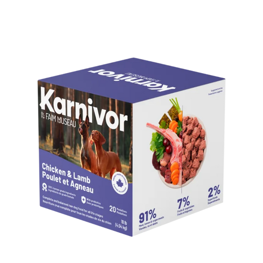 Aliment cru Karnivor pour chiens - Poulet et agneau