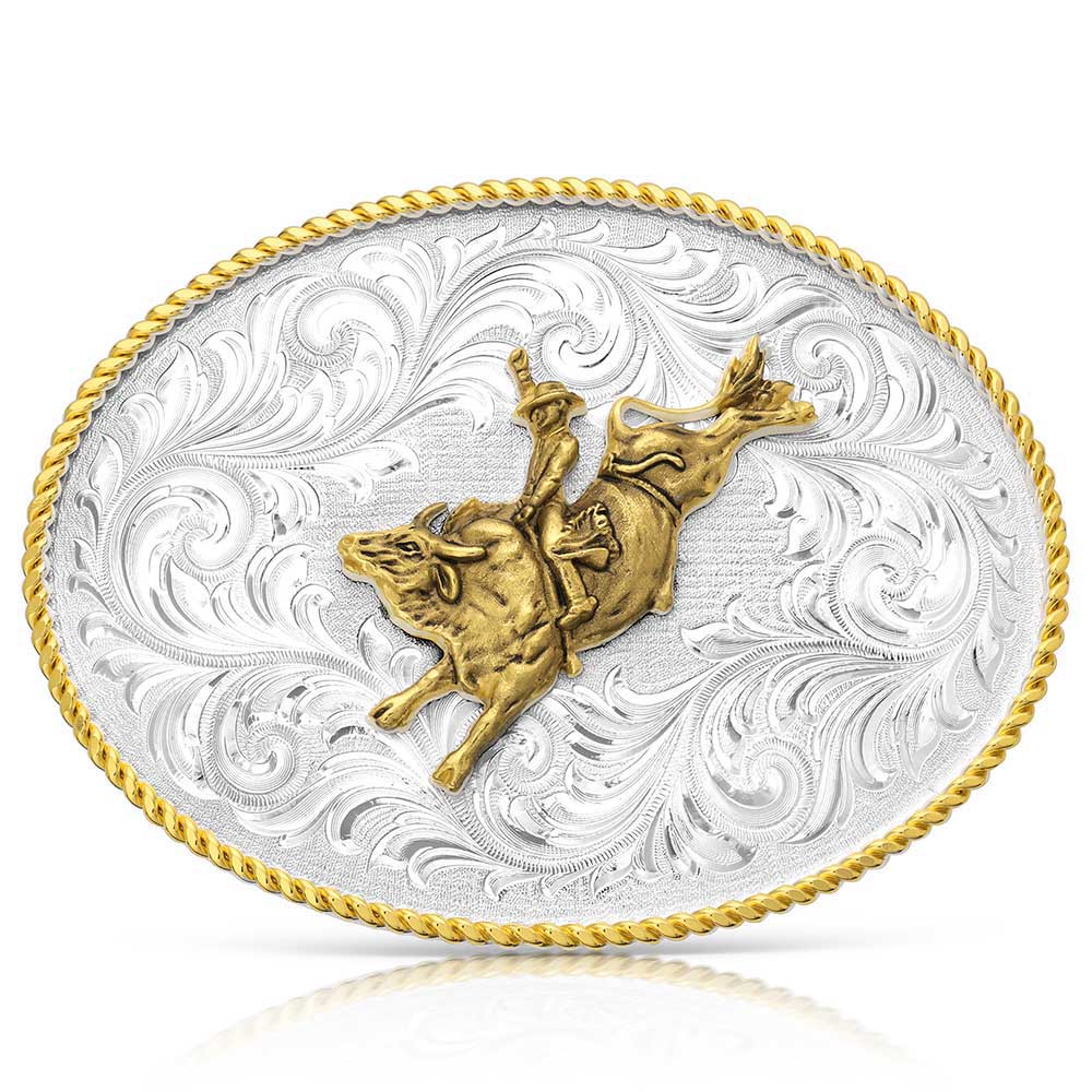 Montana Silversmiths Boucle classique western bicolore avec cavalier de taureau