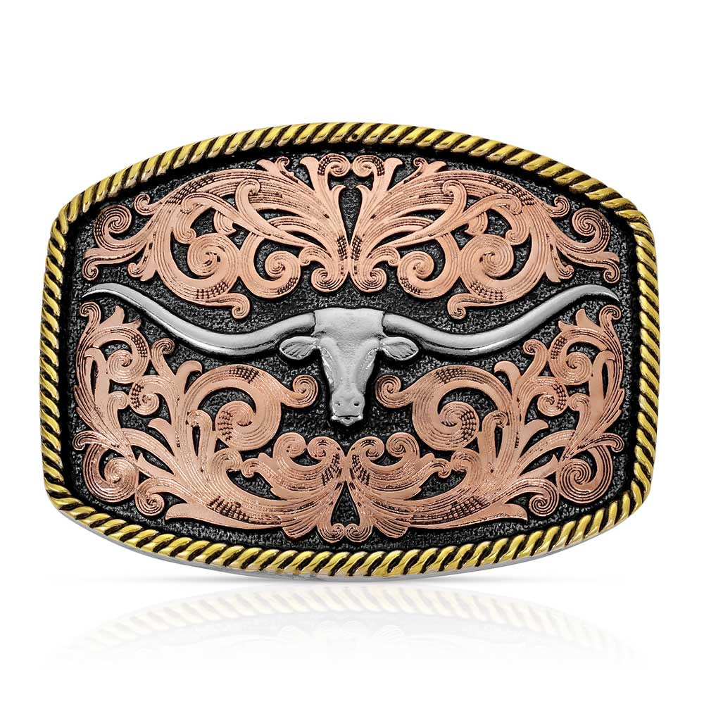 Montana Silversmiths Boucle d’attitude Texas Longhorn tricolore