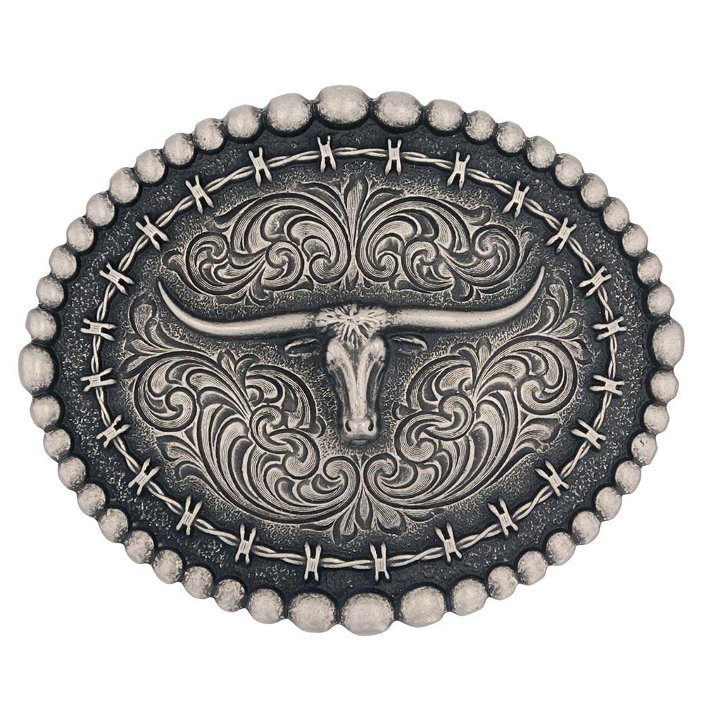 Montana Silversmiths - Boucle rustique en fil barbelé Longhorn