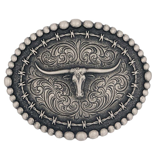 Montana Silversmiths - Boucle rustique en fil barbelé Longhorn