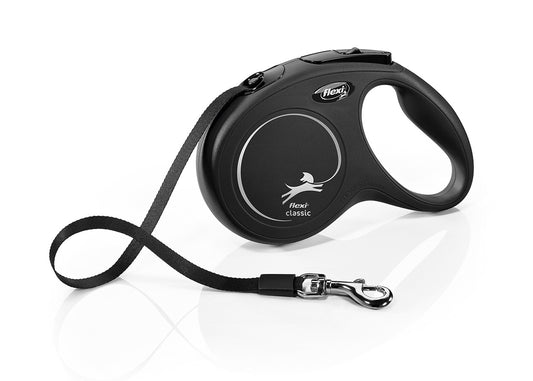 Flexi Laisse rétractable Classic Ruban Moyen Noir 5 Mètres