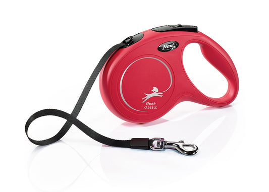 Flexi Classic Laisse Rétractable à Ruban Rouge Moyen 5 Mètres