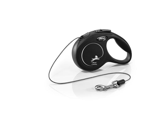 Flexi Laisse rétractable Classic Corde Noir Très Petit 3Mètres