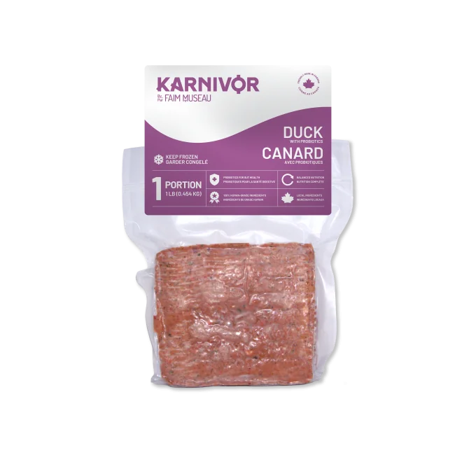 Karnivor Nourriture crue pour chien - Canard avec probiotiques, Échantillon 1lb