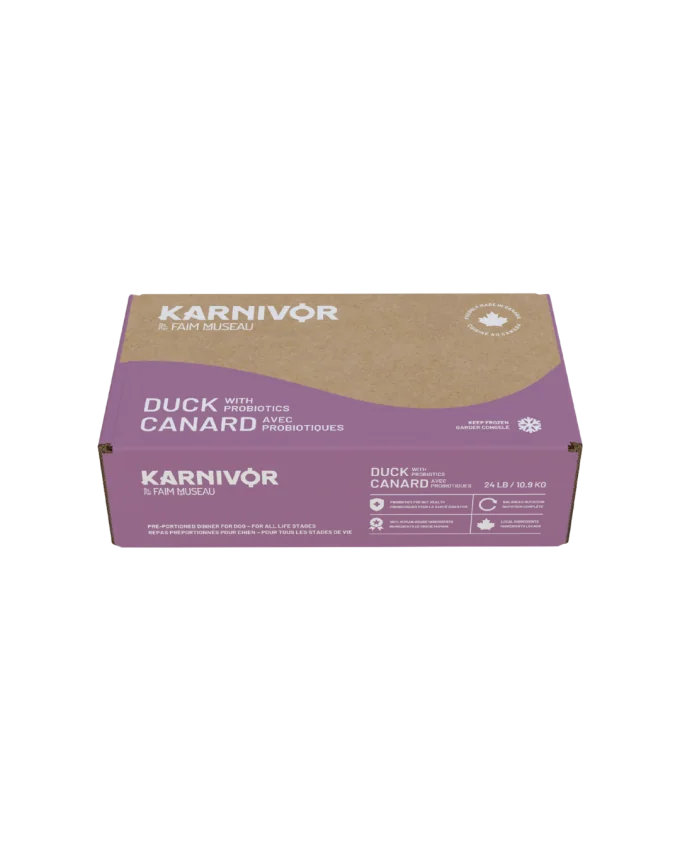 Karnivor Nourriture crue pour chien - Canard avec probiotique, Boîte 24lbs