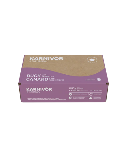 Karnivor Nourriture crue pour chien - Canard avec probiotique, Boîte 24lbs