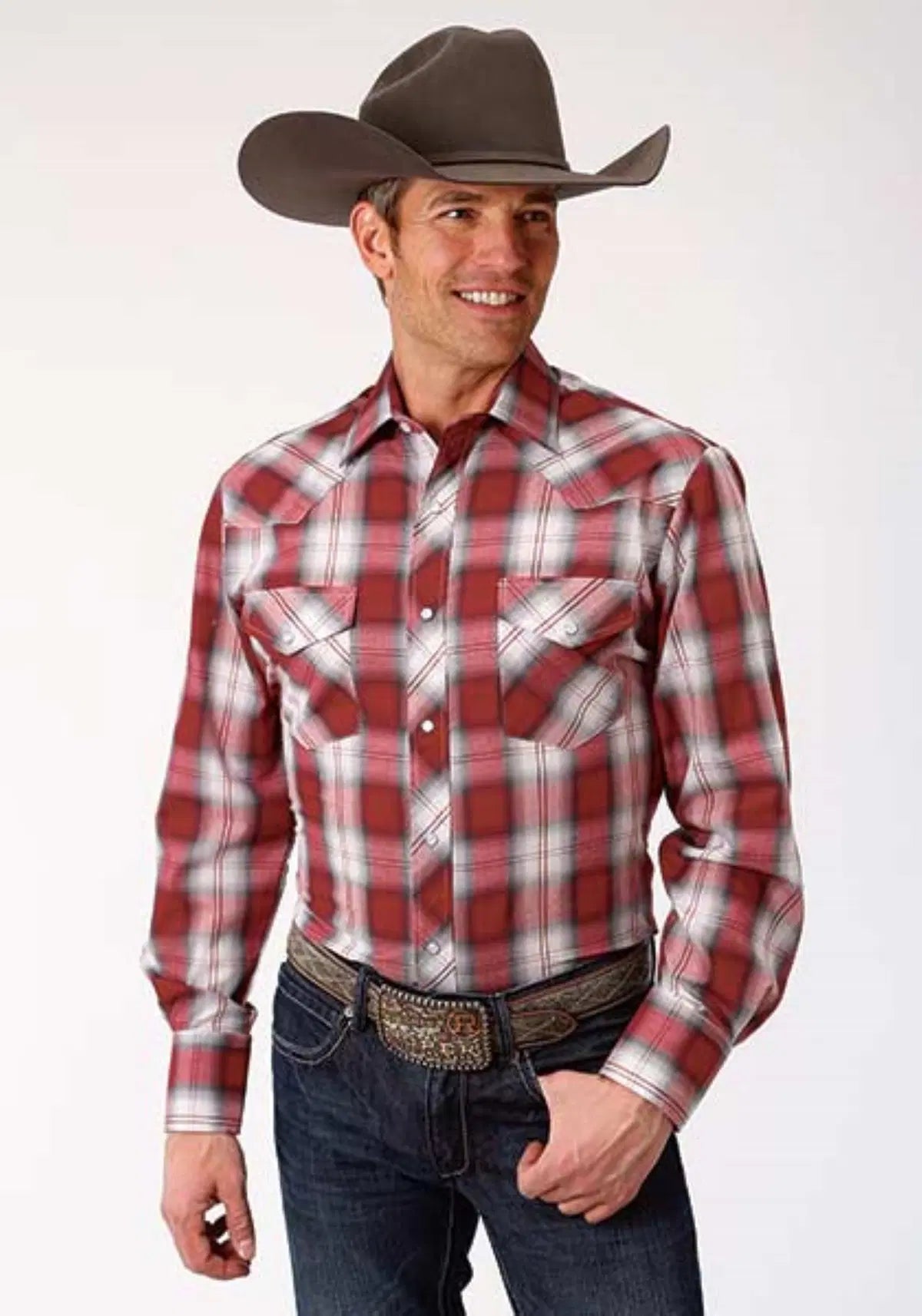 Roper Chemise western homme à carreaux à manches longues avec boutons-pression