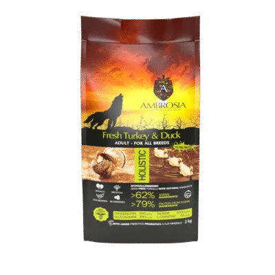 Ambrosia Nourriture sèche chien Dinde fraîche et canard Sans grains 2Kg
