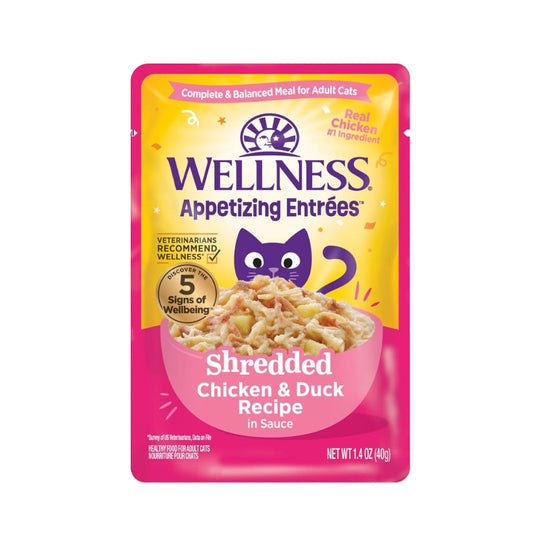 Wellness® Entrées Appétissantes™ – Recette de Poulet Effiloché et de Canard en Sauce pour Chat – Nourriture Humide – 1,4 oz
