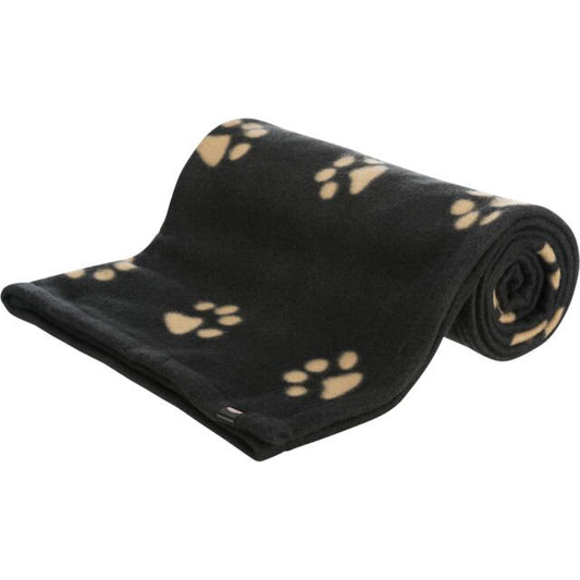 Trixie Couverture Barney – Noire avec motif de pattes beiges 150x100cm