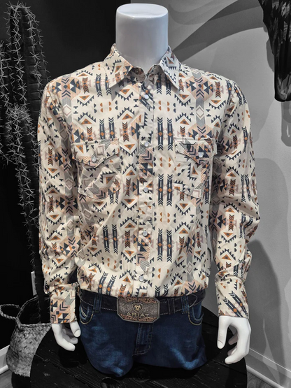 Shack Story Chemise Western Aztec pour homme, Beige