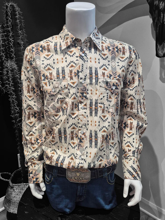 Shack Story Chemise Western Aztec pour homme, Beige