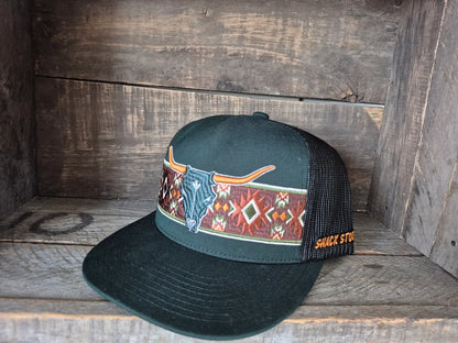 Shack Story Cap | Broderie aztèque | Vert foncé