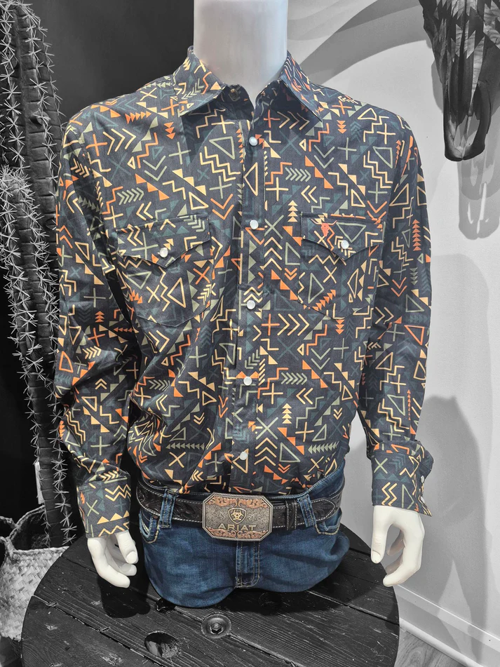 Shack Story Chemise Western Aztec pour Homme, Marine