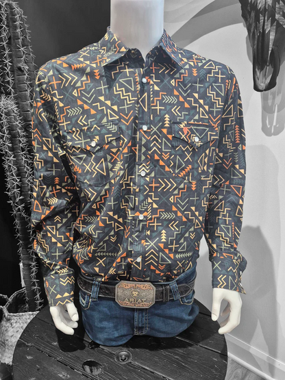 Shack Story Chemise Western Aztec pour Homme, Marine