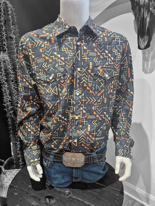 Shack Story Chemise Western Aztec pour Homme, Marine