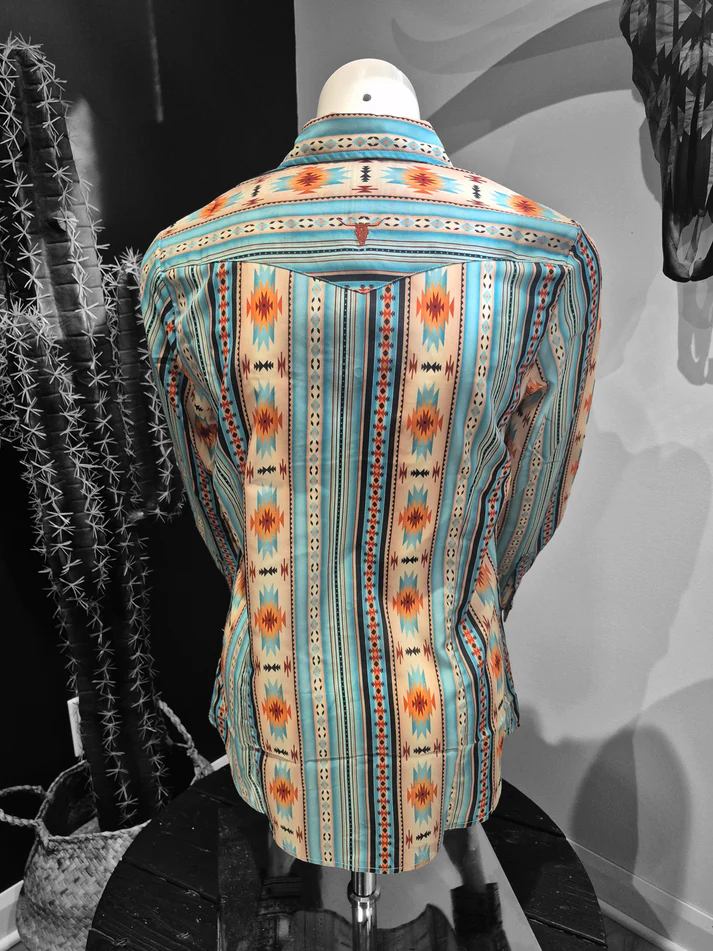 Shack Story Chemise à manches longues Aztec Vert pour Femme